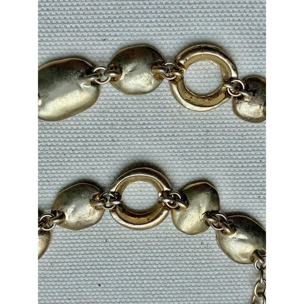 Chunky Gold Tone Pebble Necklace Organic Link Statement Collar Modernist